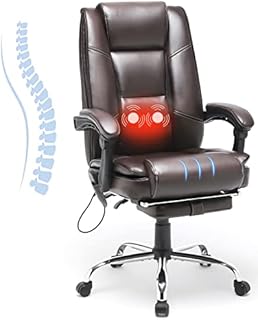 HOMREST Executive Office Chair, Ergonomic High Back Cushion Lumbar Back Support, Computer Desk Chair, Reclining Office Chair with Foot Rest, Padded Armrest, Adjustable Height, Massage and Heated