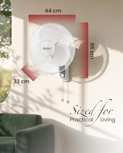 Image of Sujata Wall Fan | 2 Year Warranty | 400 mm Sweep | 100% Copper Winding Motor | Heavy Duty Wall Fan for Living Room, Wall Mount Fan with 3 Speed Control (SWF27 - White)