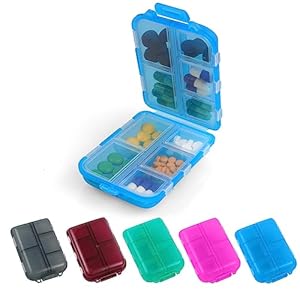 ACWOO Pill Box Organizer, 1 stuks draagbare medicijnopbergdoos met 10 compartimenten, pillendoosje Pillendispenser voor vitamines, levertraan, supplementen en medicijnen voor reizen en werk (blauw)