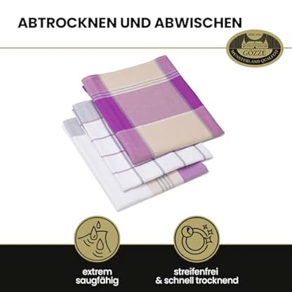 Gözze - Geschirrtuch-Set, 3-teilig, 100% Baumwolle, hohe Materialdichte (260 g/m²), 50 x 70 cm - Flieder – Bild 3