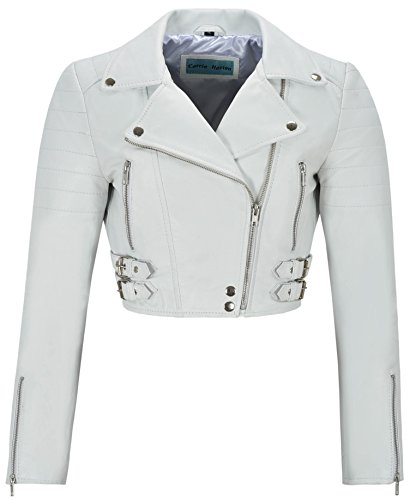 Veste de corps courte pour femmes biker blanche slim fit en cuir 5625