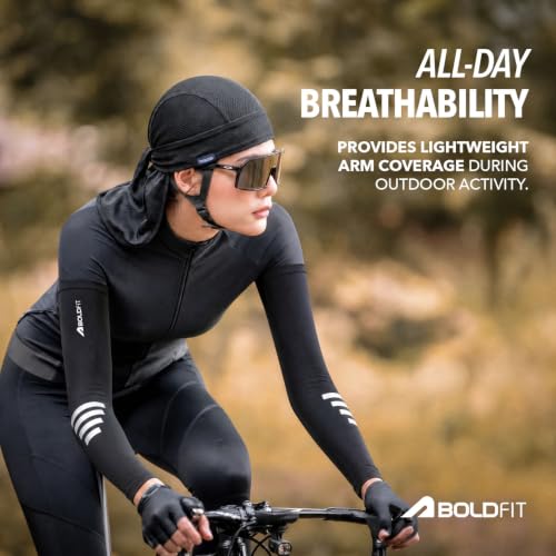 Image of Boldfit Arm Sleeves for Men & Women, UV Protection Hand Sleeve, Breathable MoistureWicking Fabric, Compression Support for Sports, Gym, Cycling & Running, Anti-Slip Comfortable Fit- Black