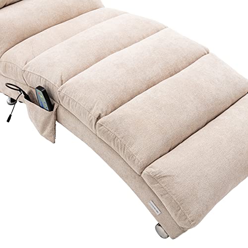 Homsof Armless Chaise Lounge Indoor Chair With Massage, Modern Long Lounger With Metal Legs For Office Or Living Room, One Size, Beige #TOP4