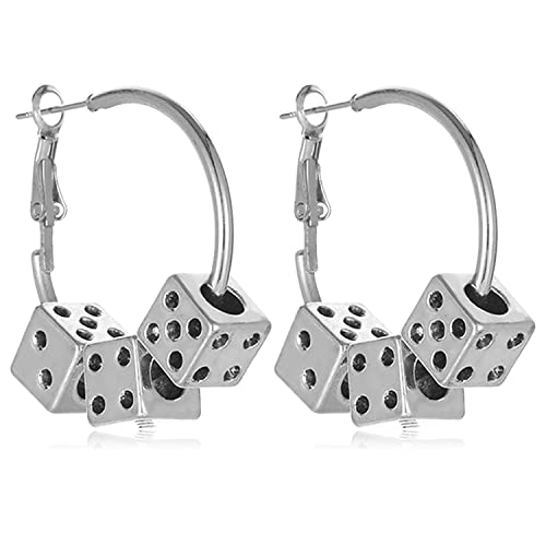 QUPENGXU Silver Customized Annular Dice Earrings Charms Casino Night Club Party Earrings For Women