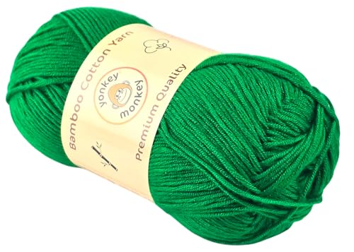 Image of 10-Pack of Yonkey Monkey Fingering Weight Yarn - 70% Rayon derived from Bamboo, 30% Cotton - Imported - Christmas Green 9064
