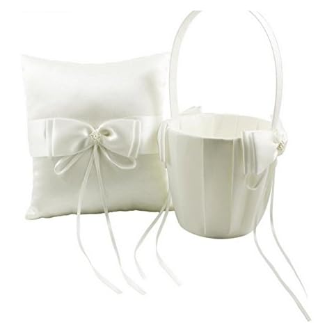 Ivory Wedding Ring Pillow and Flower Basket Set Cover