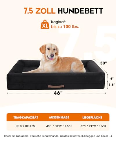 Upvilla Orthopädisches Hundebett XL, Hundekorb Waschbar mit Eierförmiger Kistenschaum，Wasserdicht Hundesofa mit rutschfeste Unterseite und Vierseitiges Kissen (Black, 117x76x19cm)