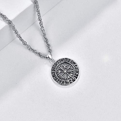 KINGWHYTE ViKing Necklace 925 Sterling Sliver Vegvisir Pendant Necklace Viking Amulet Jewellery for Men Women With Stainless Steel Chain 50cm