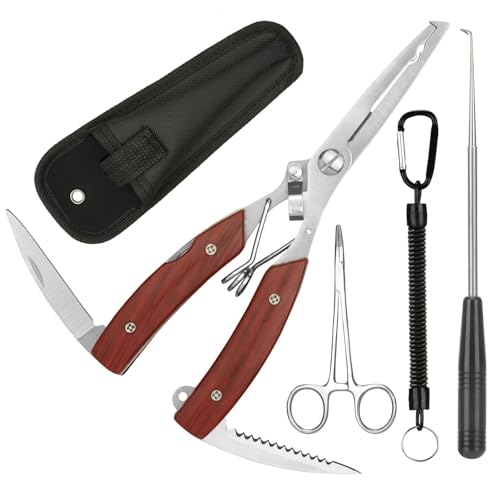 Annyswit 3 Pcs Ensemble de Pince à Pêche Portable avec Lanière & Forceps Courbés & Outil de Désinsertion & Étui Outils Multi Fonction Pince de Pêche...