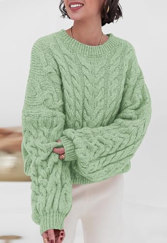Image of PRETTYGARDEN Womens Sweaters Spring 2026 Cable Knit Long Sleeve Crewneck Oversized Sweater Chunky Pullover Loose Outfits