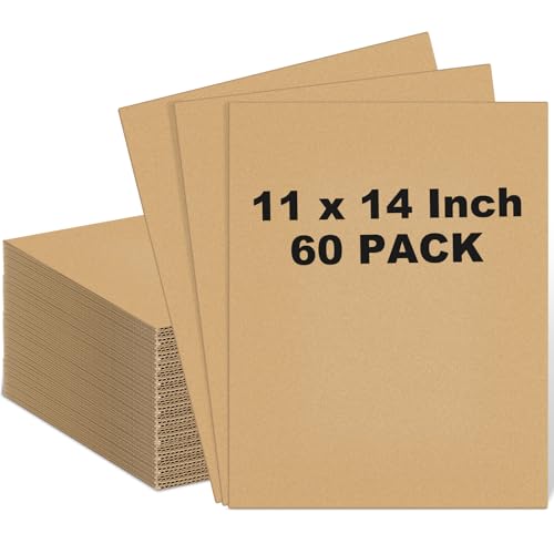 Image of Henoyso 60 Pack 11 x 14 Inch Corrugated Cardboard Sheets Flat Cardboard Sheets Packaging Inserts Flat Square Inserts Squares Separators for Shipping Packing Mailing Crafts(Brown)