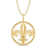 AFFY Fleur De Lis Round Pendant Necklace in 14K Yellow Gold Over Sterling Silver