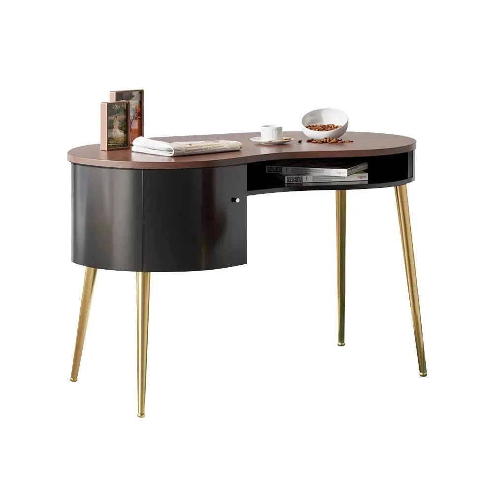 NG Decor,Black Mid Century Modern Curved Office Desk, Solid Wood