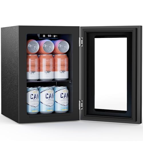 COWSAR Commercial Beverage Refrigerator 24-Can Mini Fridge, Countertop Wine Cooler Small Adjustable Digital Thermostat, LED Light, Freestanding Countertop Drink Refrigerator for Home, Bar & 