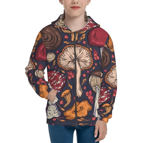 Forest Wild Mushroom Kid Hoodies Boys Zip Up Sweatshirts Girls Pullover with Pocket3