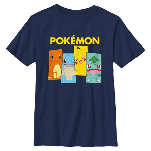 Pokemon Kids Team Kanto - Camiseta de Manga Corta para niños, Azul Marino, Medium