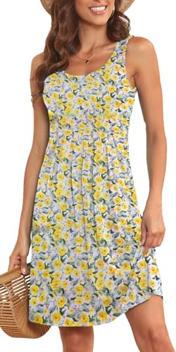 Image of Akihoo Women Summer Casual Sleeveless Midi Plain Pleated Tank Vest Dresses