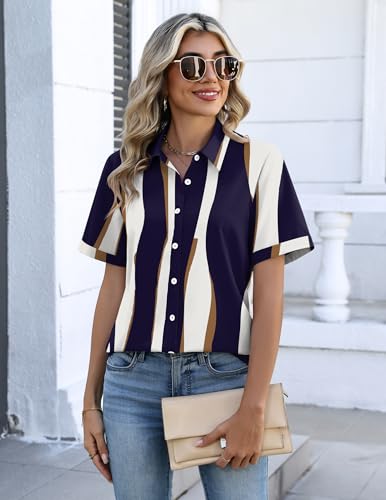 Image of Zeagoo Button Down Shirts for Women Short Sleeve Collared Tops Dressy Casual V Neck Blouses