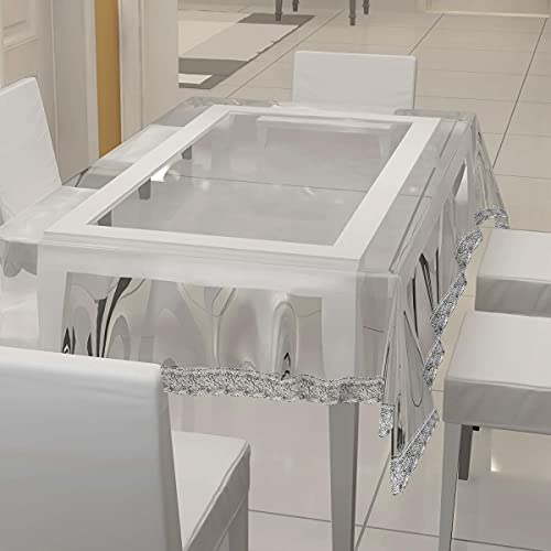Smart Comfort Transparent Durable Vinyl Dining Table Cover Wipe Clean Oil Spill-Proof Waterproof Stain-Resistant Rectangle Table Cover for Dining Table (Silver Lace, 60 X 90, 0.15mm Thickness)