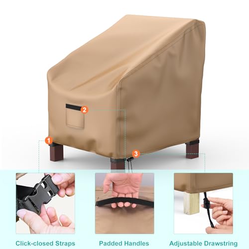 Image of 2 Pack Outdoor Patio Chair Covers Waterproof 30 inchWx27 inchDx36 inchH, Brown | Patio Furniture Covers Protect from Rain, Dust & UV; Heavy-Duty Oxford Fits Lounge, Deep Seat & High Back Chairs on Lawns