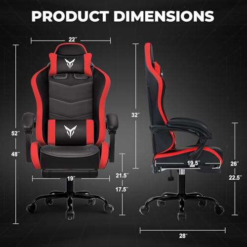 Image of GTPLAYER Gaming Chair High Back Computer Chairs with Foot Rest for Adults, Ergonomic Height Adjustable Recliner Chair 300lbs with Linkage Armrest and Lumbar Support for Home Office, Red
