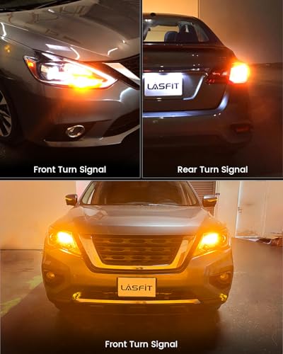 Image of LASFIT 3157 Switchback LED Bulb, T3 3057 4157 Front Turn Signal Bulb, 3457 Built-in Resistor Anti Hyper Flash, Super Bright Amber for Turn Signal Blinker,White for DRL, Only for Standard Socket, 2Pcs