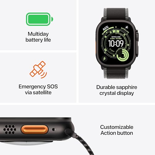 Image of Apple Watch Ultra 3 [GPS + Cellular 49mm] Running & Multisport Smartwatch w / Rugged Titanium Case w / Black Titanium Milanese Loop - M w / AppleCare+ (2 years)