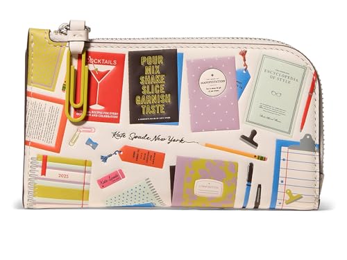 Kate Spade New York Women's Page Turner Bestsellers Print Smooth Leather Small Slim Bifold Wallet, Cream Multi, One Size