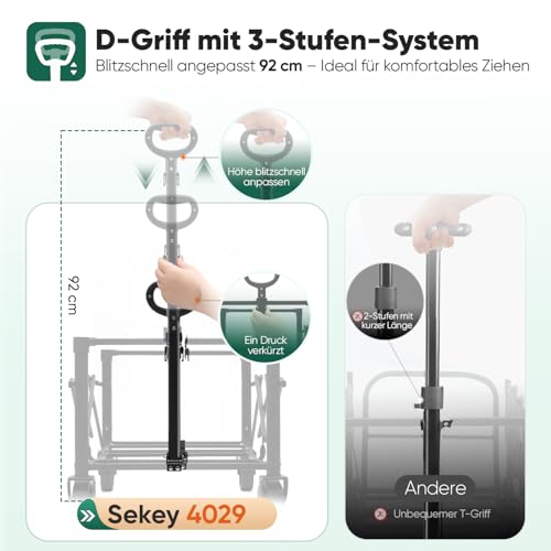 Sekey Bollerwagen Faltbar Klein 70L 80KG, Handwagen Klappbar, Faltbarer Einkaufswagen Campingwagen mit Höhenverstellbarem Griff, Leicht & Platzsparend & Stabil, Mini 4029, Schwarz – Bild 5