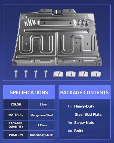Image of Engine Splash Shield Guard for 2015-2024 F150 with Gasoline Engine | Heavy Duty Metal Skid Plate Under Cover, Anti-Sagging Oil Pan & Transmission Protection, with Hardware Replaces# ML3Z-7222-D