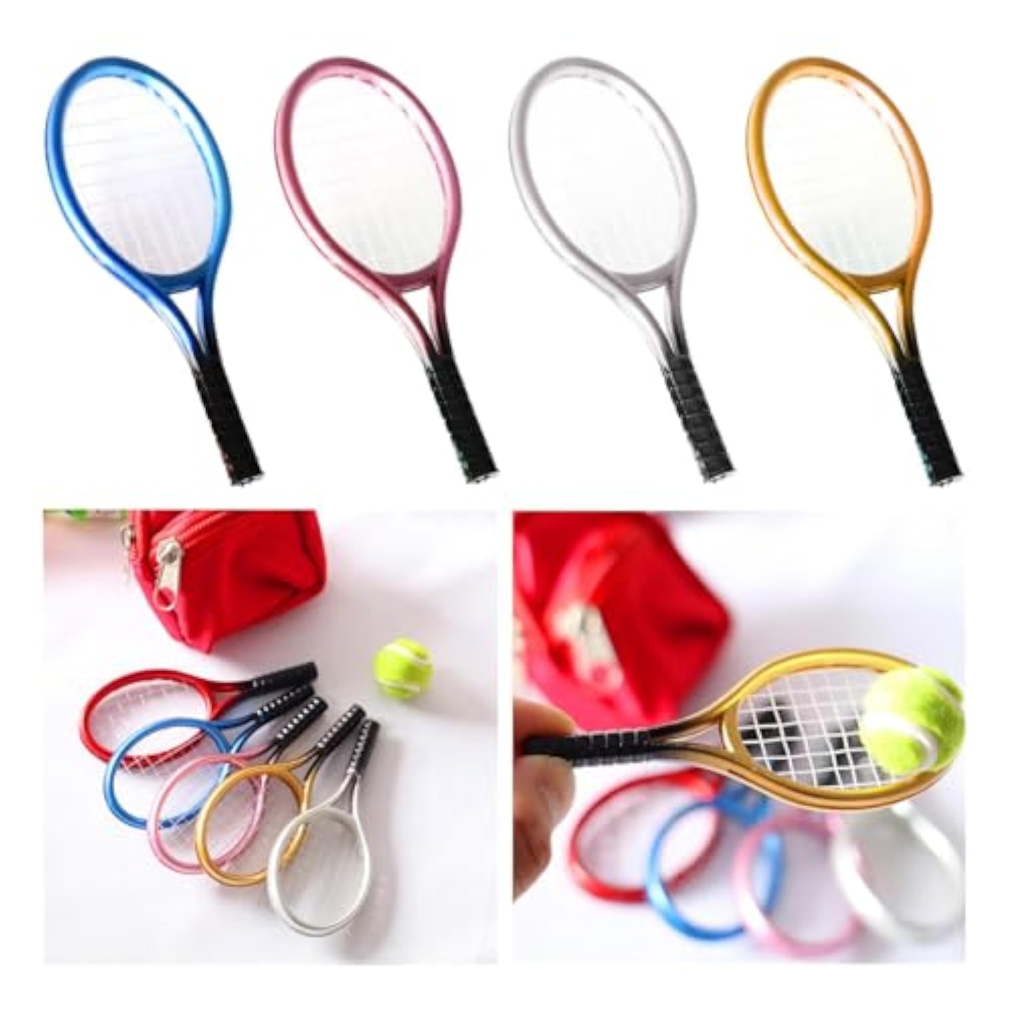 Mini Tennis Racket and Ball Set, 1:12 Scale Blue