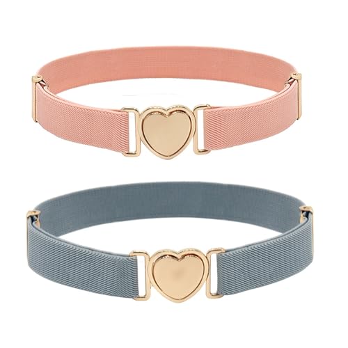 DUOHERESHUI 2 Pcs Ceinture Fille, Ceinture Réglables Extensibles, Filles Extensibles Ceinture Élastique, Ceinture Réglables Avec Boucle En Forme De Coeur Pour Pantalons Jeans Robes