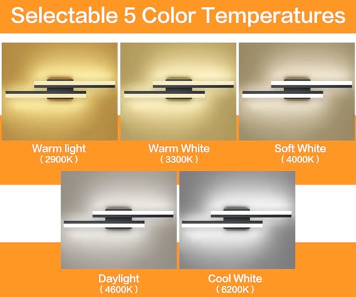 Image of PRESDE 24 Inch LED Bathroom Vanity Light Bar, Modern Black Wall Lighting Fixture Over Mirror 5CCT