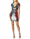 Dress the Population Women's Zoe Plunging Sequin Mini Dress, Rouge Red/Multi, xs