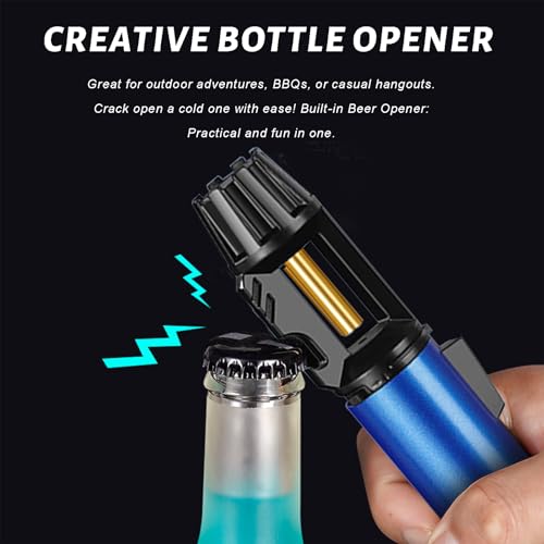 Encendedor de llama ajustable con abrebotellas y seguridad azul miniatura 3
