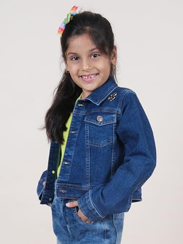 Image of Girls Full Sleeve Solid Crop Denim Jacket