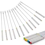 12PCS 9.5 Inch Color-Coded Stainless Steel Fondue Forks, Cheese Fondue Fork Stainless Steel Fruit Fondue Cheese with Heat-blocking Handle for Chocolate Fountain Cheese