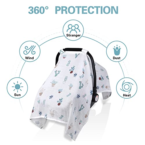 Image of Muslin Carseat Cover for Boys Girls, Breathable Infant Car Seat Canopy, Lightweight Baby Carrier Cover, Newborn Shower Gift, Fit Spring Summer /Hot Days /Warm Weather, Cactus