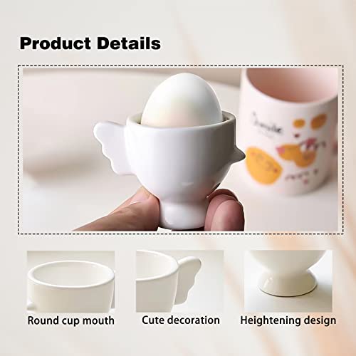 Eierbecher Lustig 2er Eierbecher Set aus Porzellan Eierbecher Keramik Praktische Eierhalter in Süß Kükenform Design Weiß + Gelb – Bild 5
