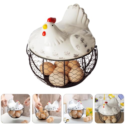 Cesta de almacenamiento para huevos elegante en hierro y cerámica clara UKCOCO 7