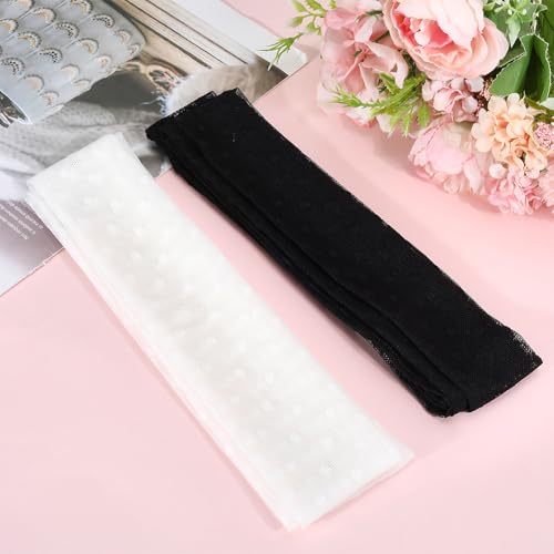 GORGECRAFT 2PCS 2 Colors Polka Pot Solid Long Ribbon Neckerchief Lace Neck Scarf Versatile Narrow Hair Wrap Polyester 81.89×1.97 Inch Lace Scarf Necktie Collarbone Neckwear for Women Lady Party3
