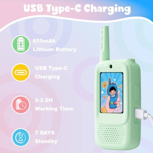 Image of Video Walkie Talkies for Kids, 2 Pack Rechargeable Handheld Video Intercom Kids Walkies Talkies, Indoor Outdoor Toys for Family Games, Outside, Camping, Hiking for Boys Girls Ages 3-12 (Green)