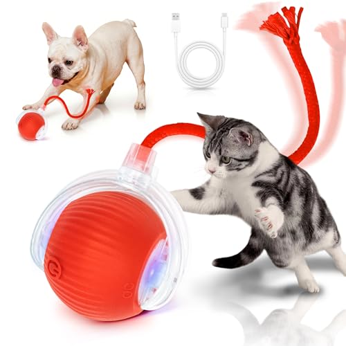MAXTOOA Interactive Cat Toys for Indoor Cats Smart Automatic Ball Rolling for Bored Kitten Pet Upgraded Speedy Moving Chase Dogs Toy Mothers Day Gifts Red