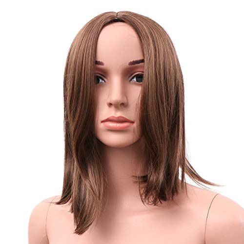 Lurrose Capacete de fibra de cabelo encaracolado interno médio longo peruca de cabelo requintado par