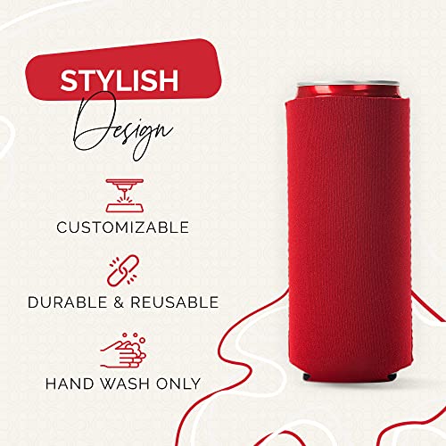 Image of Slim Can Cooler Sleeve 12 Pack - Blank Neoprene Insulated Can Coolers for 12 oz Skinny Beer & Soda Cans - Sublimation Ready Drink Sleeves for Heat Press, Custom Printing & Party Favors (Red)