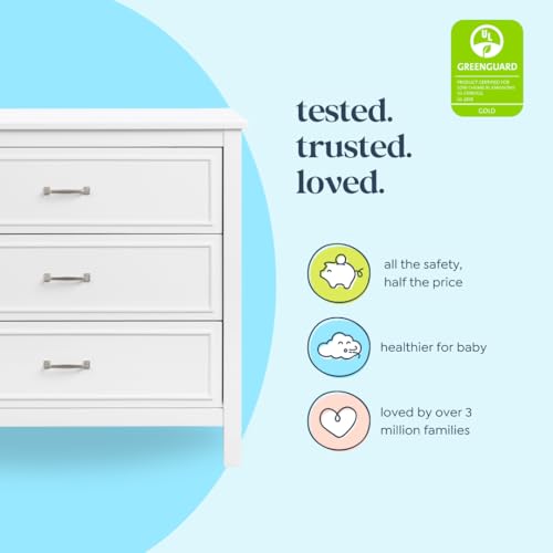 Image of DaVinci Charlie 3 Drawer Dresser for Bedroom - GREENGUARD Gold Certified Kids Dresser for Nursery - Three Drawer Nightstand - Wooden Chest of Drawers for Closet - Wood Cabinet for Living Room - White