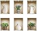 The Nisha Art Adesivi 3D Magici da Muro in Vinile Sticker Decalcomania Fai-da-Te, Set da 6, Piante verdi e vaso bianco