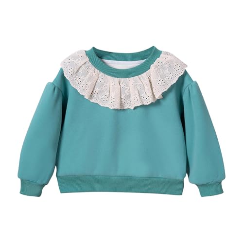 Toddler Girls Lace Patchwork Crewneck Sweatshirt Long Sleeve Loose T-Shirts Casual Pullover Tee Tops for Kids 1-7 Years