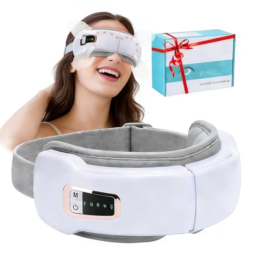 4-in-1 Eye Massager with Heat & Music, Air Pressure Compression & Vibration Massage, Bluetooth Sleep Mask with 5 Modes, Rechargeable Eye Massager for Dry Eyes, Headache Relief, Sleep Improvement