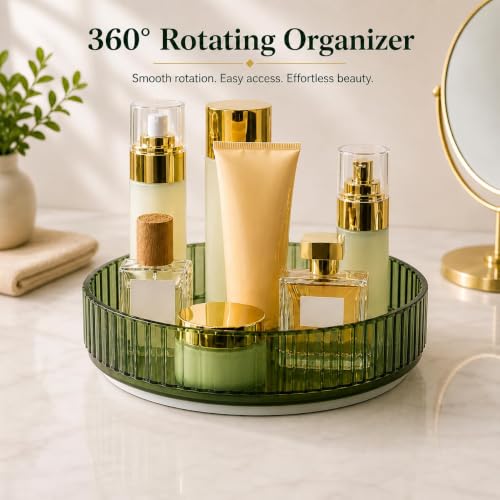 Image of MECHDEL Makeup Organiser Box with Drawers, Perfume, Cosmetic and Skincare Storage Stand, Dressing Table Organiser for Lipstick, Nail Polish (360 Rotating-Transparent Green, 1 Tier)